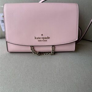 Kate Spade Blush Crossbody Bag with Chain and leather strap.